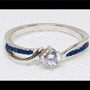 Sterling Silver Round Cut Blue CZ Ring